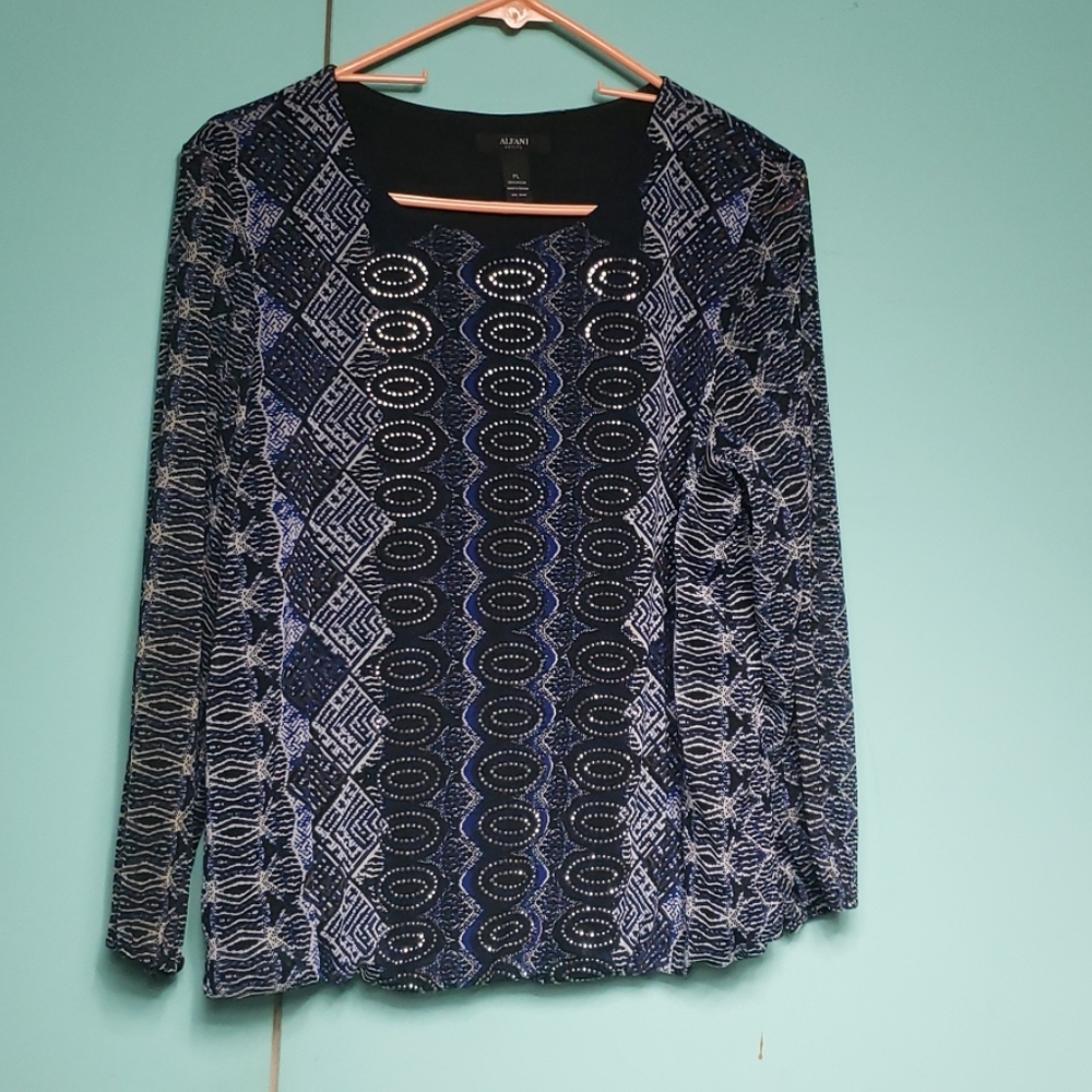 Alfani Letite Embellished Blue Blouse